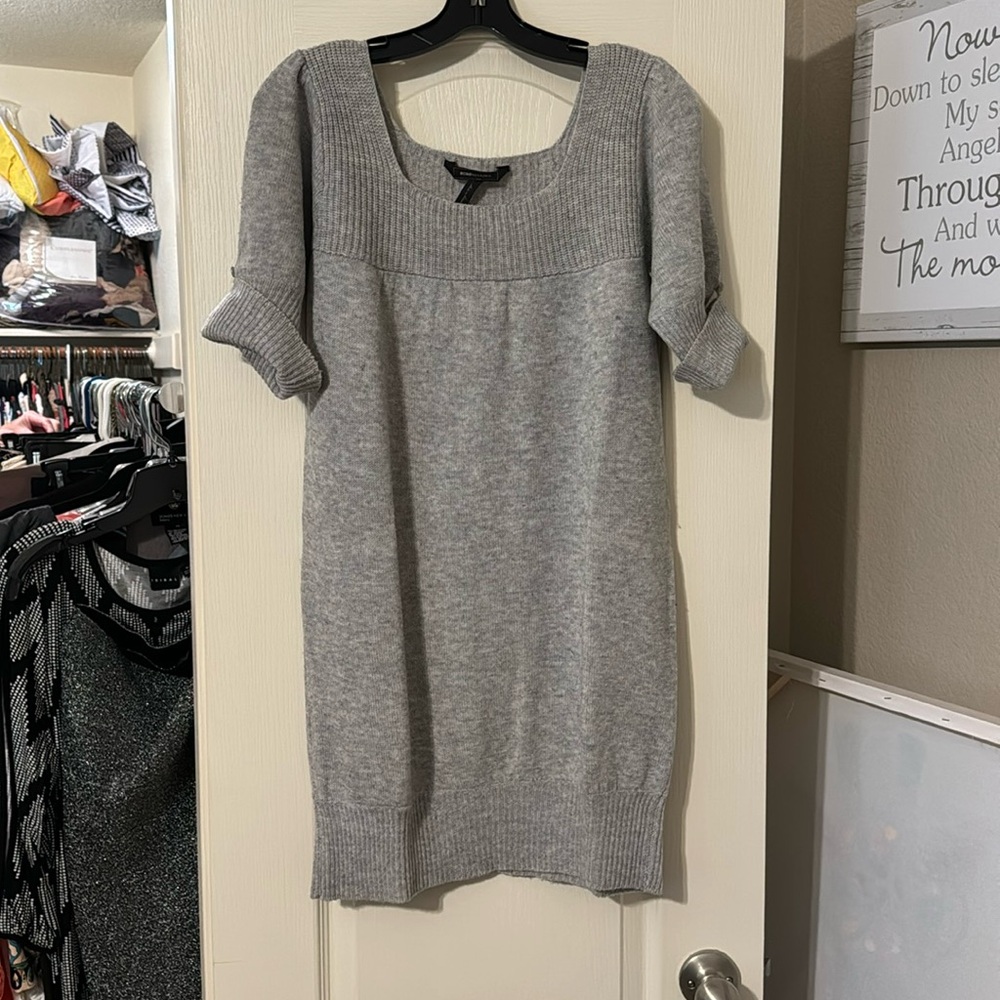BCBG gray sweater top long tunic style